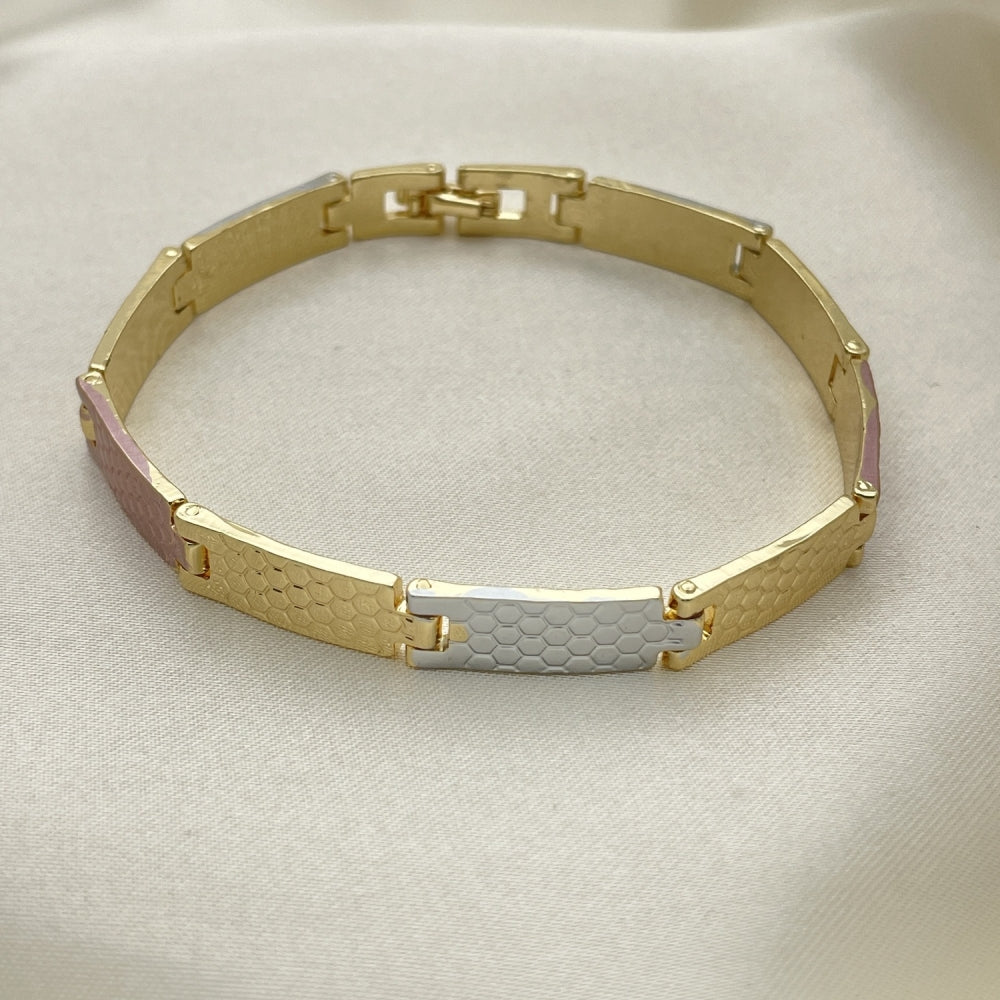 Oro Laminado Solid Bracelet, Gold Filled Style Polished, Tricolor