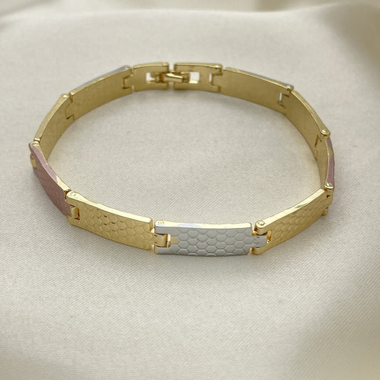 Oro Laminado Solid Bracelet, Gold Filled Style Polished, Tricolor