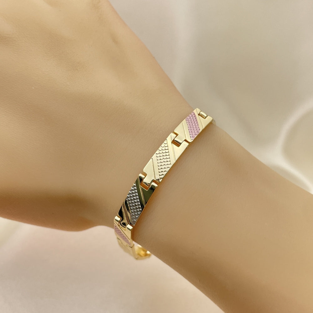Oro Laminado Solid Bracelet, Gold Filled Style Polished, Tricolor