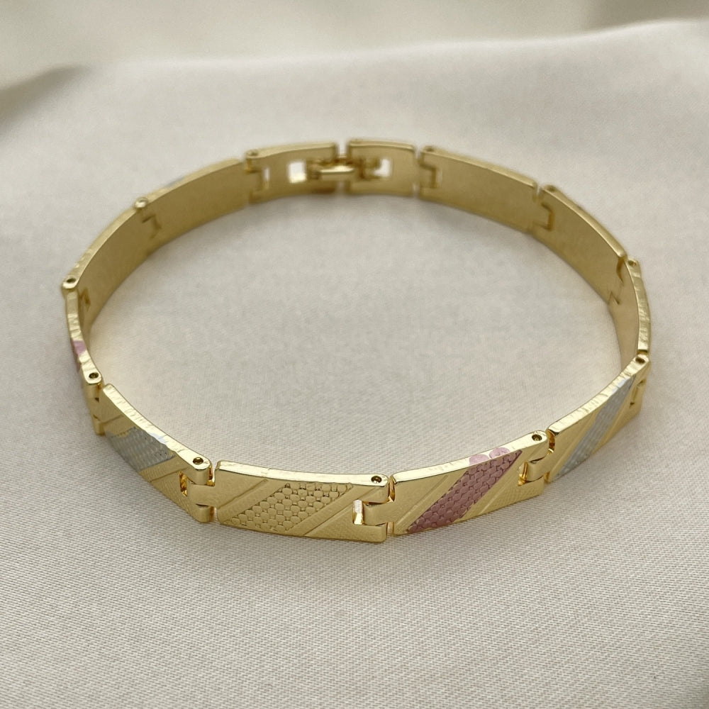 Oro Laminado Solid Bracelet, Gold Filled Style Polished, Tricolor