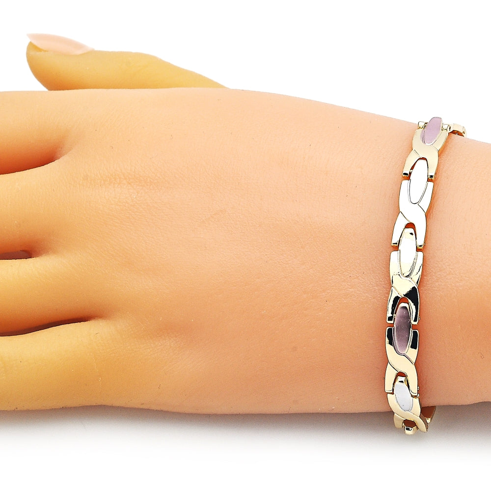 Oro Laminado Solid Bracelet, Gold Filled Style Polished, Tricolor