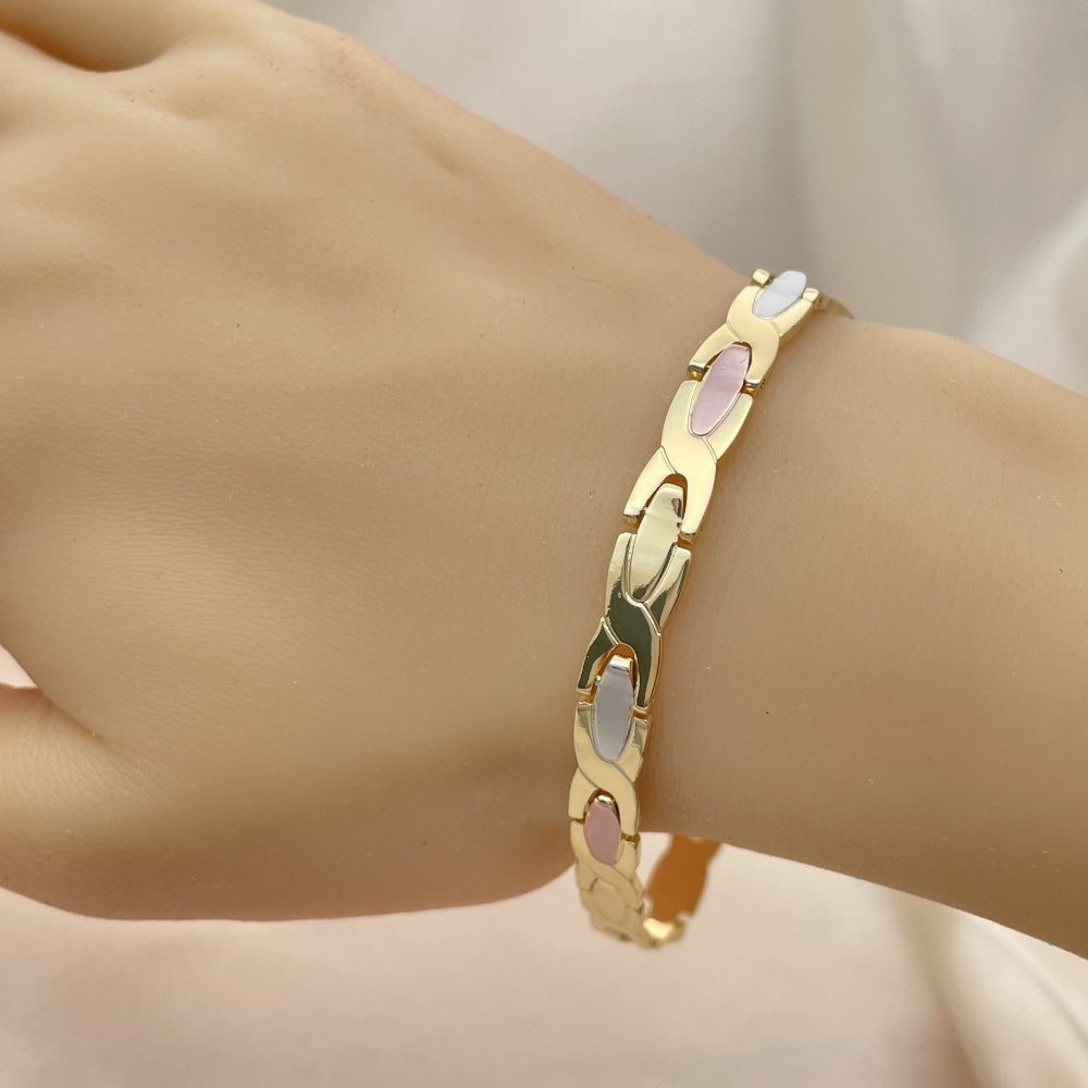 Oro Laminado Solid Bracelet, Gold Filled Style Polished, Tricolor