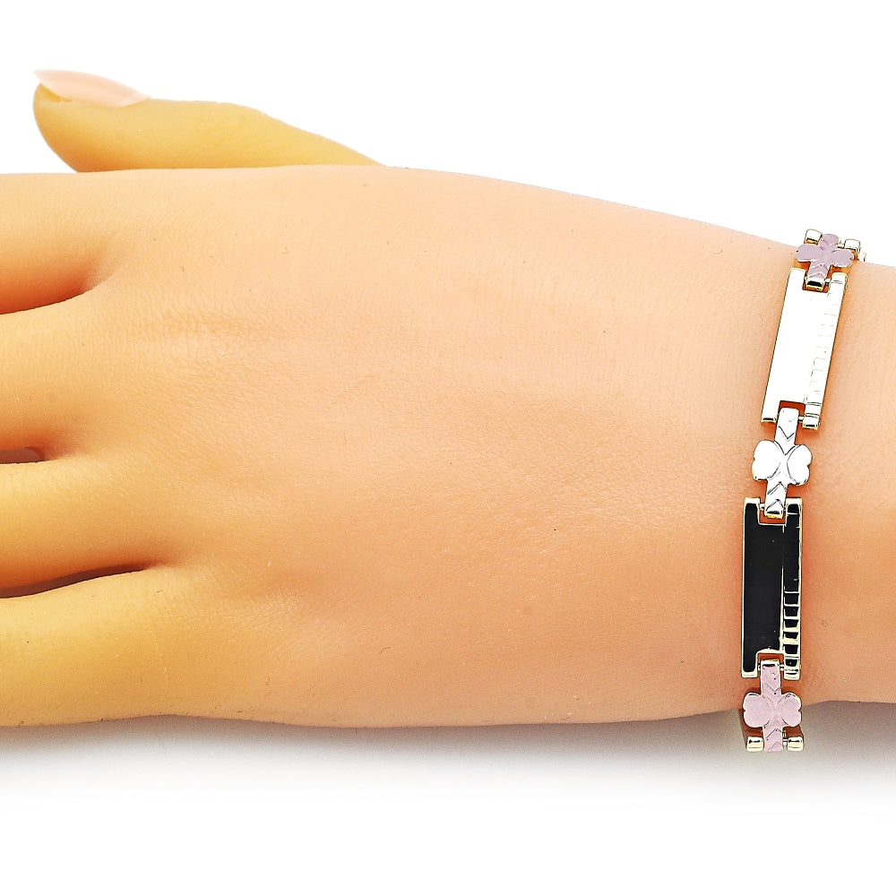 Oro Laminado Solid Bracelet, Gold Filled Style Butterfly Design, Polished, Tricolor