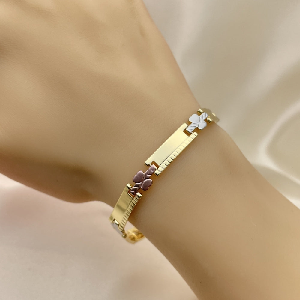 Oro Laminado Solid Bracelet, Gold Filled Style Butterfly Design, Polished, Tricolor