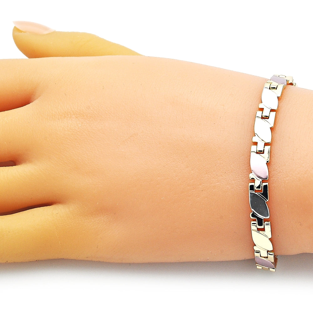 Oro Laminado Solid Bracelet, Gold Filled Style Polished, Tricolor