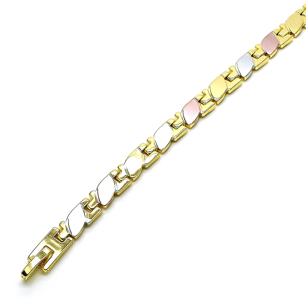 Oro Laminado Solid Bracelet, Gold Filled Style Polished, Tricolor