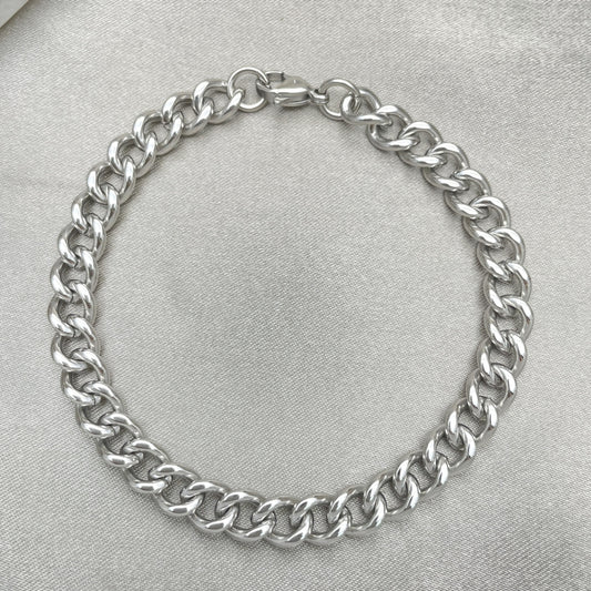 Stainless Steel Basic Bracelet, Miami Cuban Design, Polished, Raw