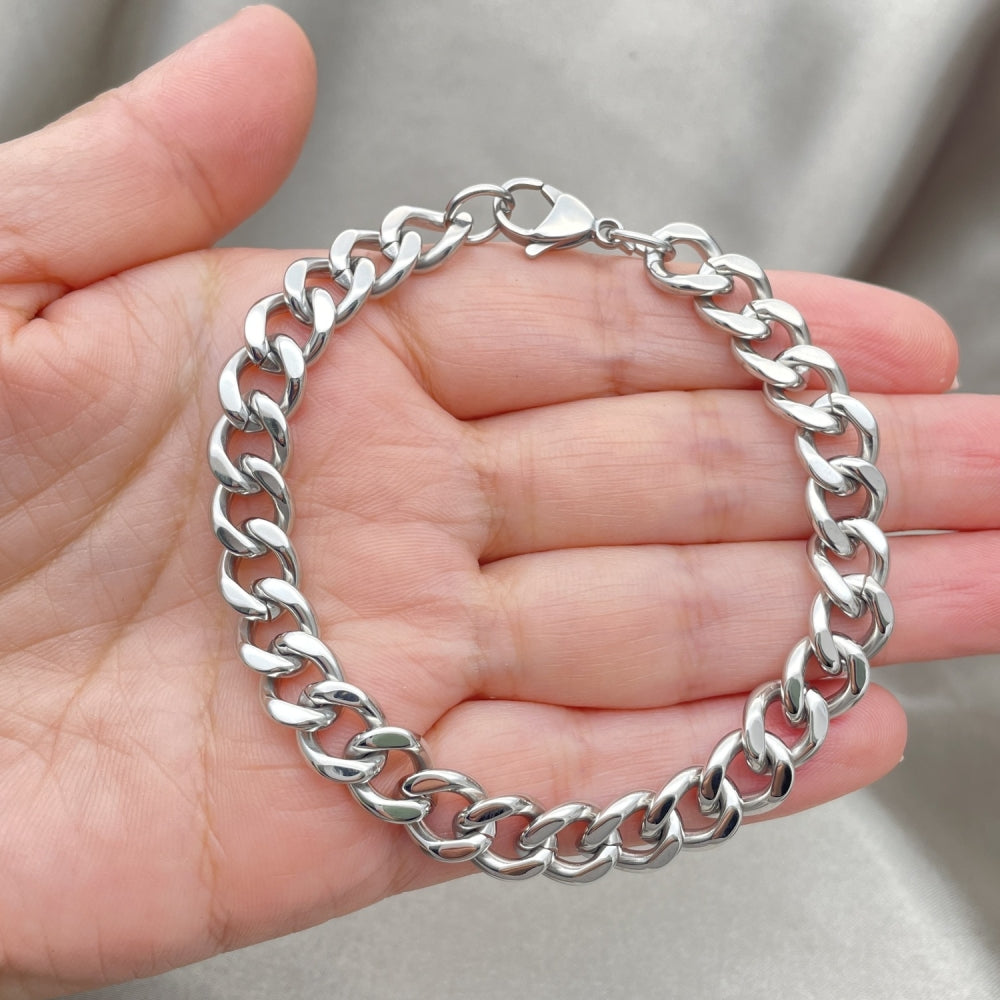 Stainless Steel Basic Bracelet, Miami Cuban Design, Polished, Raw
