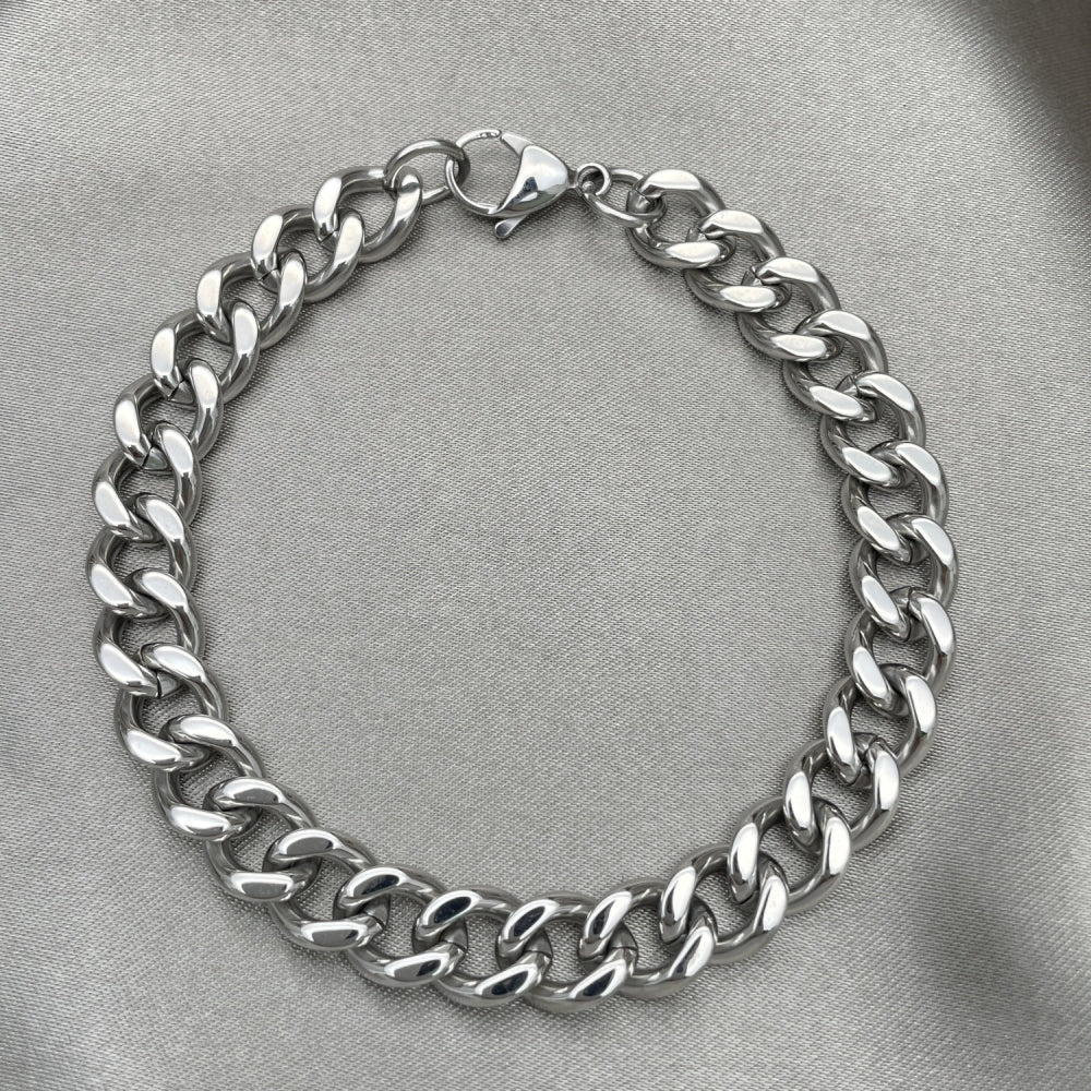 Stainless Steel Basic Bracelet, Miami Cuban Design, Polished, Raw