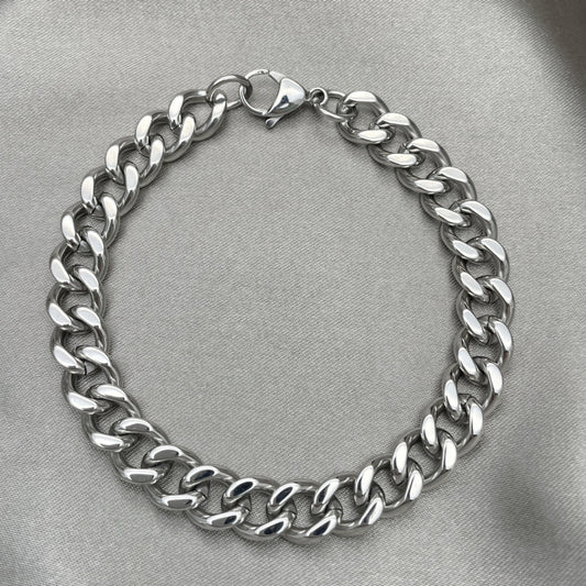 Stainless Steel Basic Bracelet, Miami Cuban Design, Polished, Raw