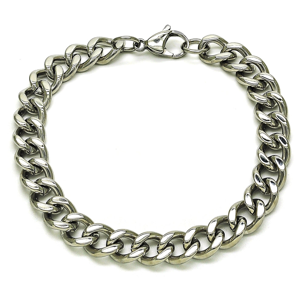 Stainless Steel Basic Bracelet, Miami Cuban Design, Polished, Raw