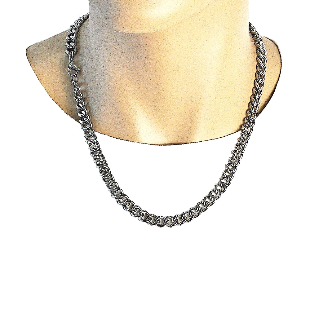 Stainless Steel Necklace and Bracelet, Miami Cuban Design, Polished, Raw