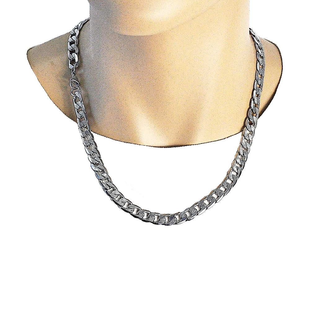 Stainless Steel Necklace and Bracelet, Pave Cuban Design, Diamond Cutting Finish, Raw