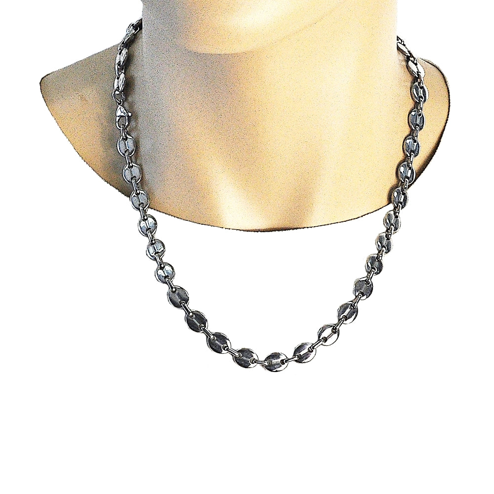 Stainless Steel Necklace and Bracelet, Puff Mariner Design, Polished, Raw