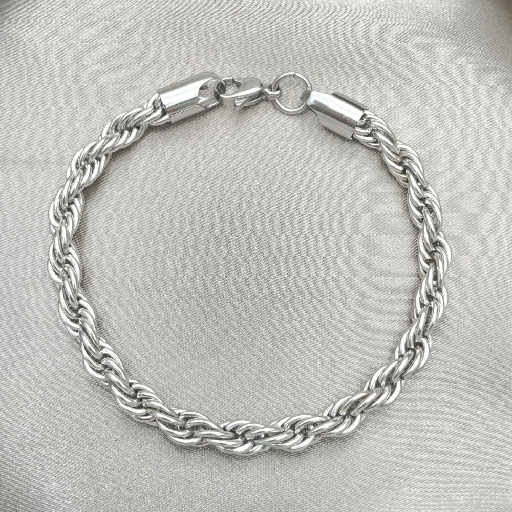 Stainless Steel Basic Bracelet, Rope Design, Polished, Raw