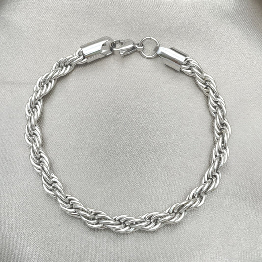 Stainless Steel Basic Bracelet, Rope Design, Polished, Raw