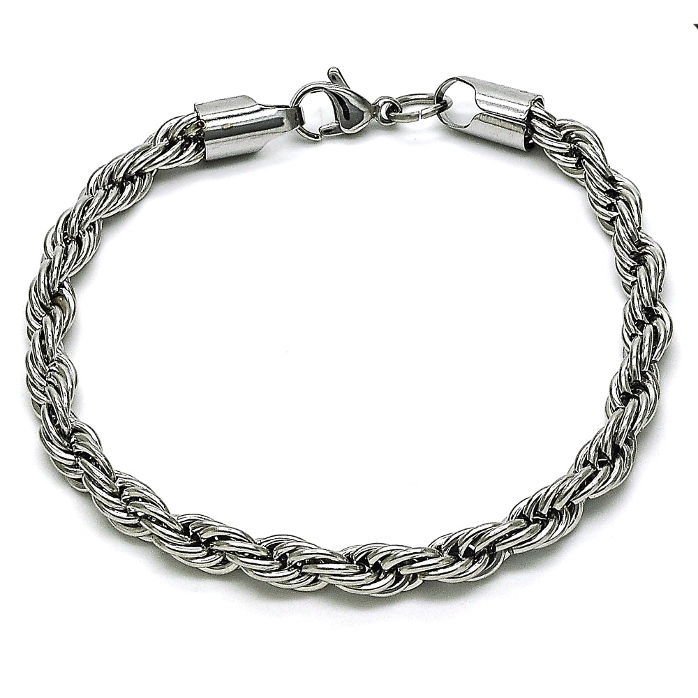Stainless Steel Basic Bracelet, Rope Design, Polished, Raw