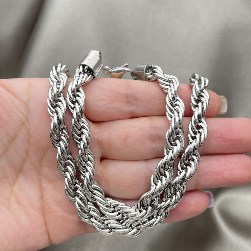 Stainless Steel Necklace and Bracelet, Rope Design, Polished, Raw
