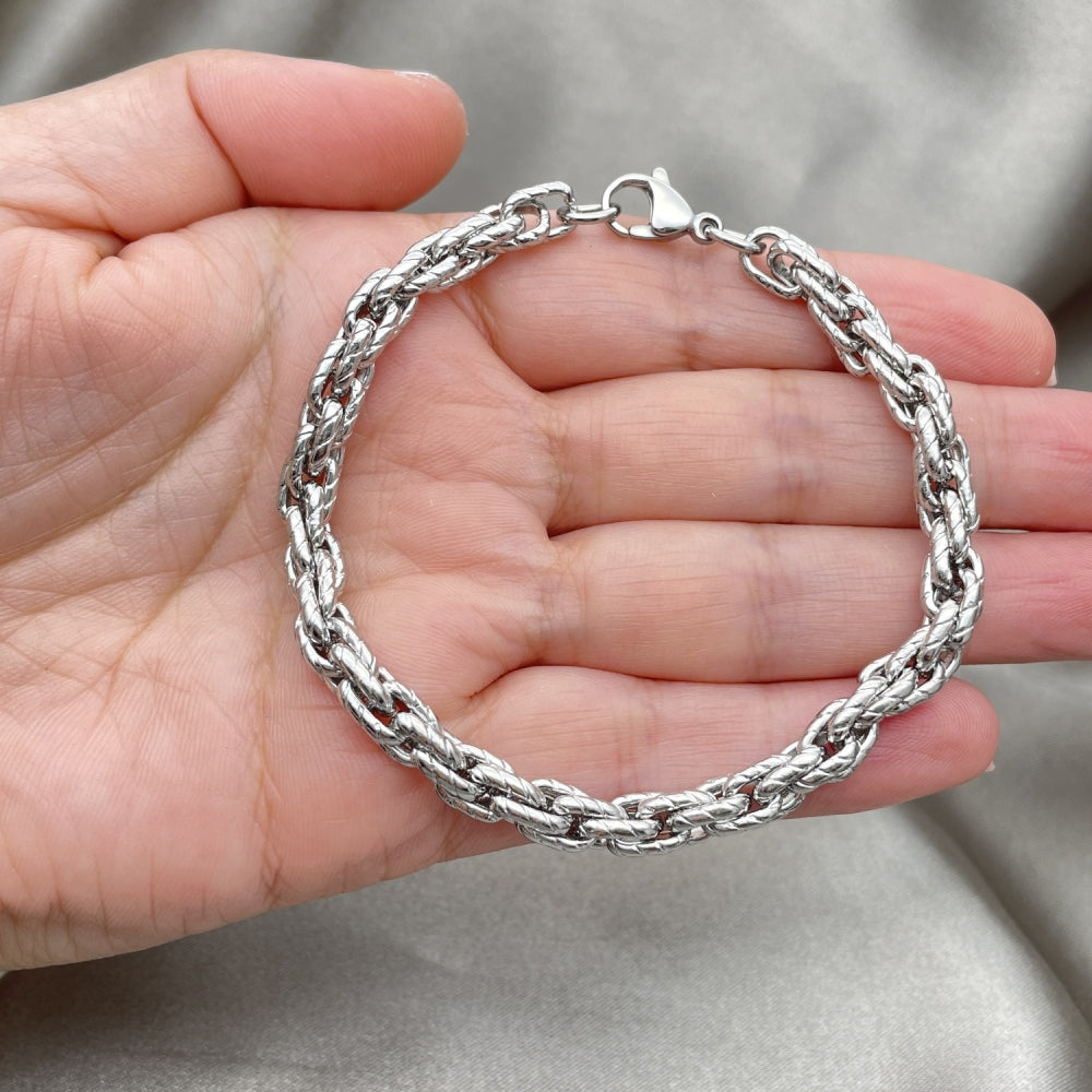 Stainless Steel Basic Bracelet, Rope Design, Diamond Cutting Finish, Raw