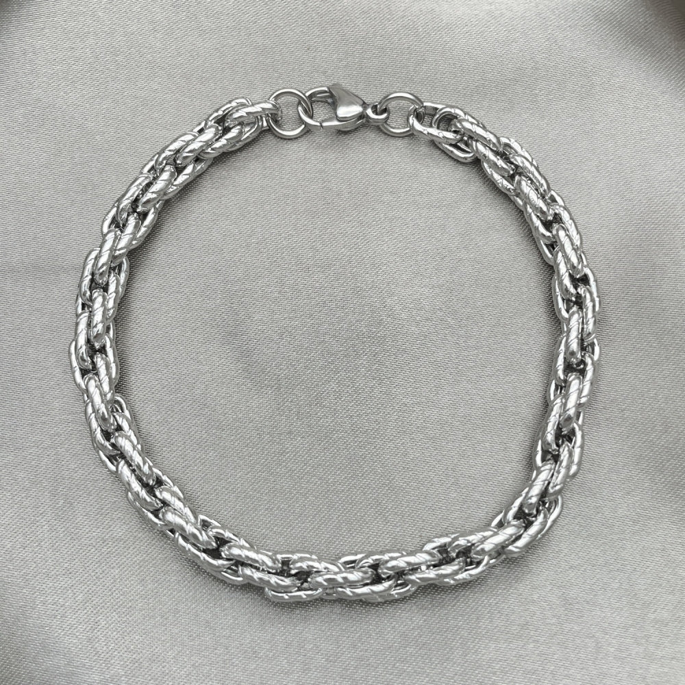 Stainless Steel Basic Bracelet, Rope Design, Diamond Cutting Finish, Raw