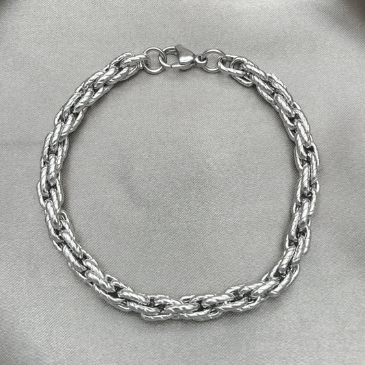 Stainless Steel Basic Bracelet, Rope Design, Diamond Cutting Finish, Raw