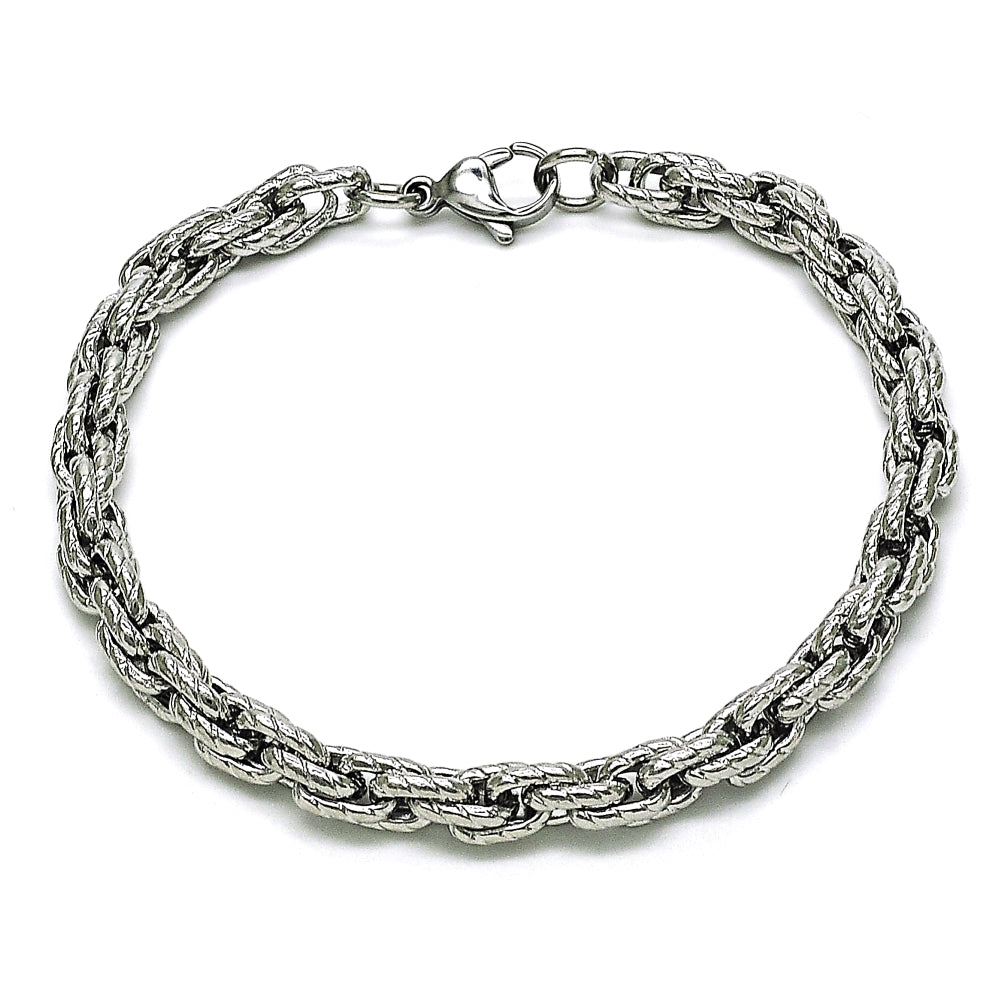 Stainless Steel Basic Bracelet, Rope Design, Diamond Cutting Finish, Raw