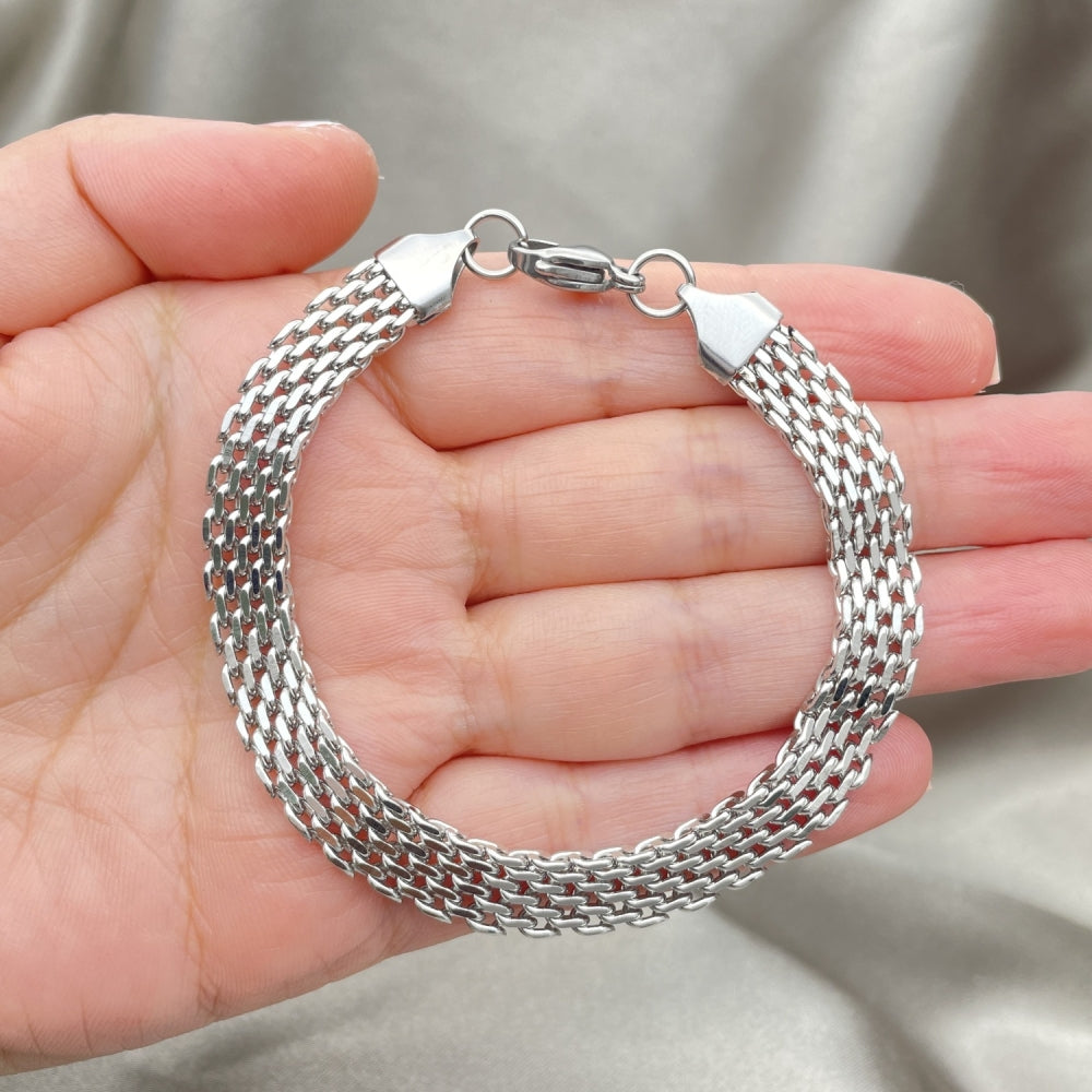 Stainless Steel Basic Bracelet, Bismark Design, Polished, Raw