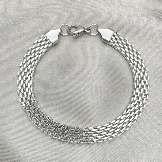 Stainless Steel Basic Bracelet, Bismark Design, Polished, Raw