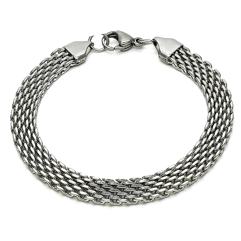 Stainless Steel Basic Bracelet, Bismark Design, Polished, Raw