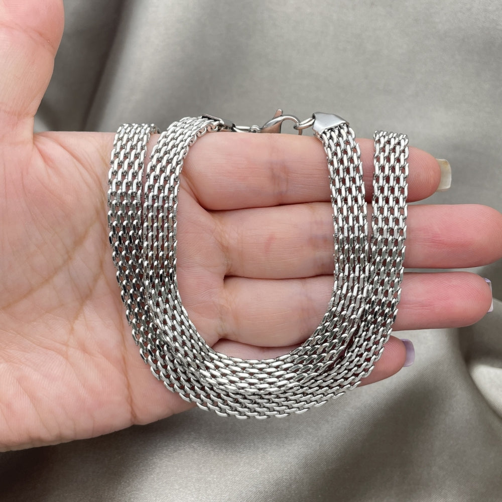 Stainless Steel Necklace and Bracelet, Bismark Design, Polished, Raw