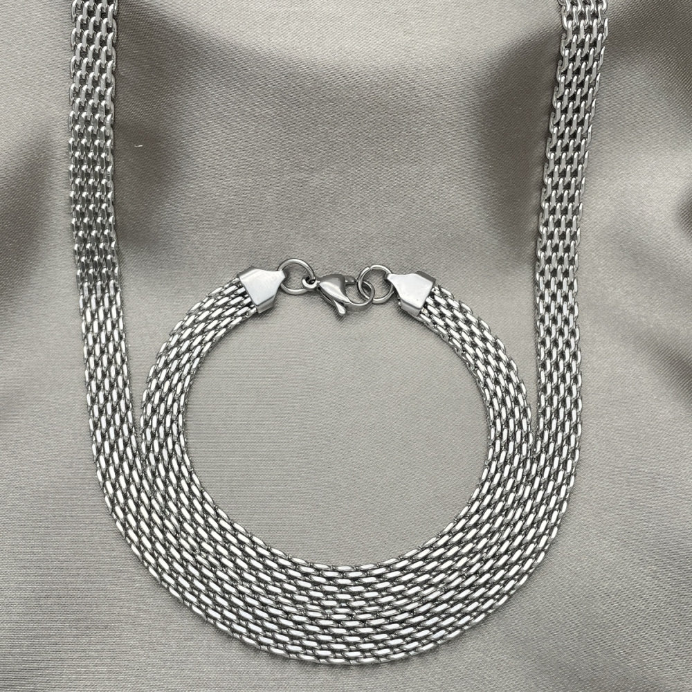 Stainless Steel Necklace and Bracelet, Bismark Design, Polished, Raw