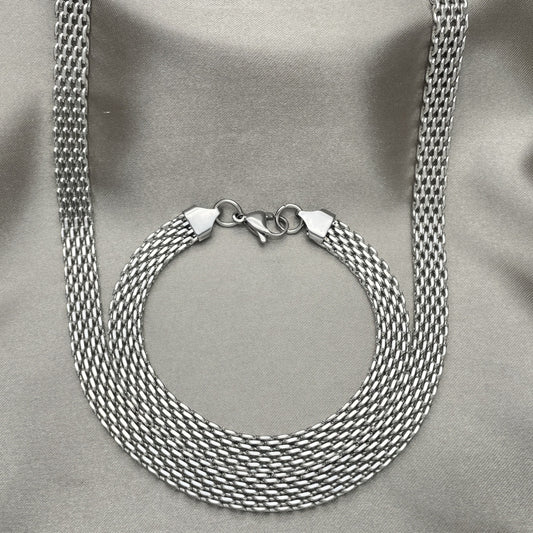 Stainless Steel Necklace and Bracelet, Bismark Design, Polished, Raw