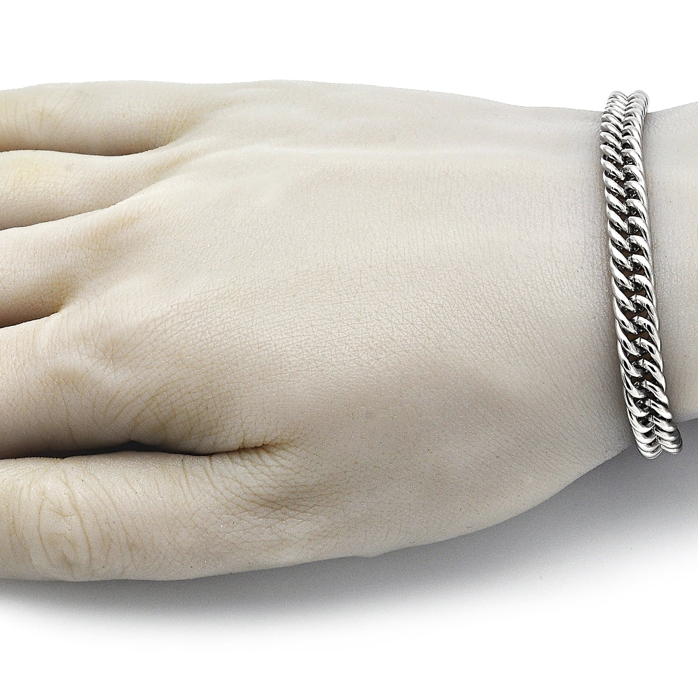 Stainless Steel Basic Bracelet, Miami Cuban Design, Polished, Raw