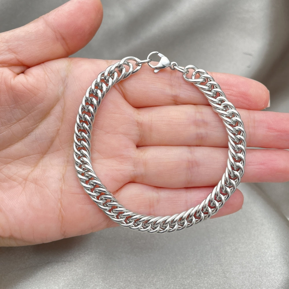 Stainless Steel Basic Bracelet, Miami Cuban Design, Polished, Raw