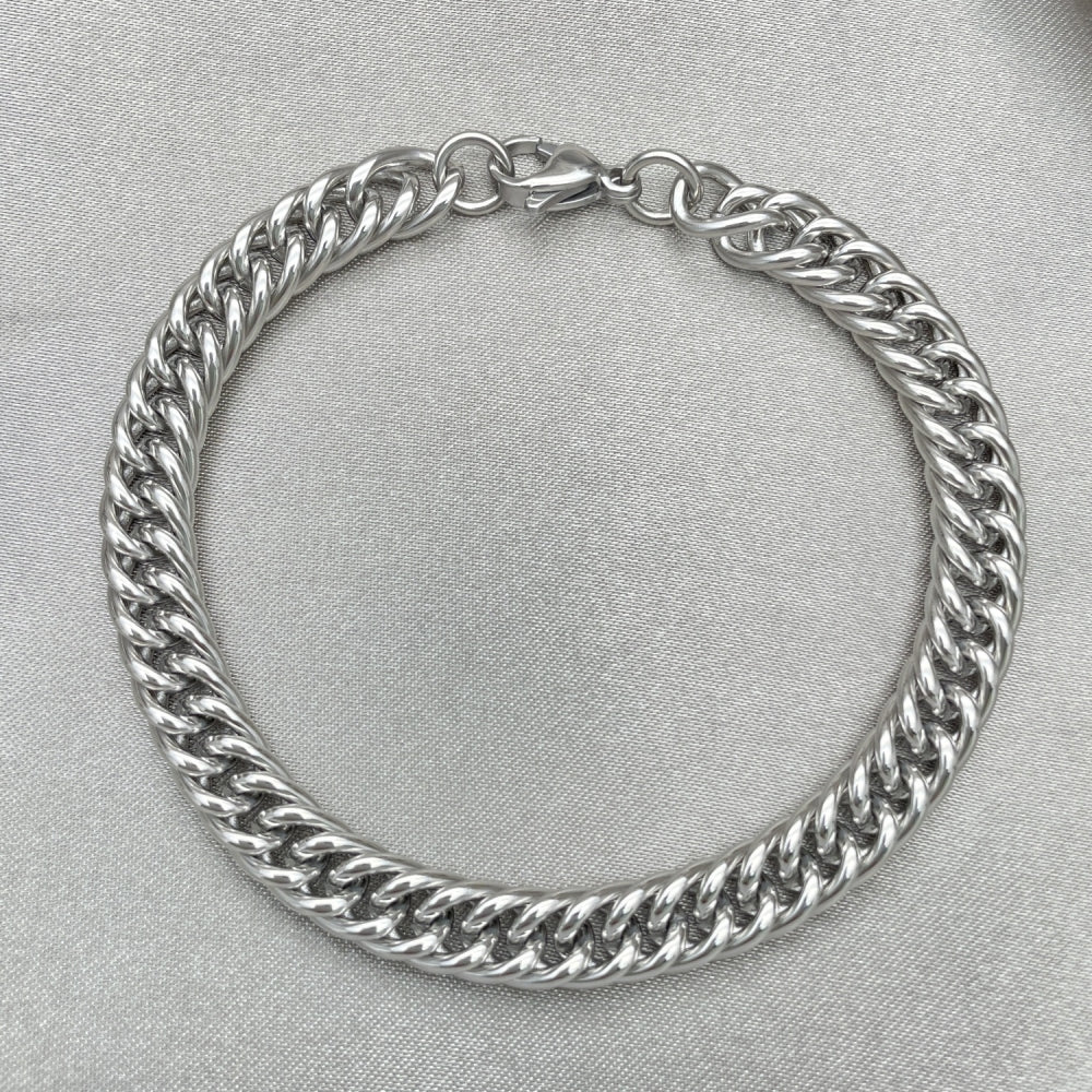 Stainless Steel Basic Bracelet, Miami Cuban Design, Polished, Raw