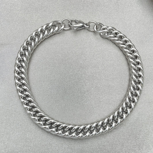Stainless Steel Basic Bracelet, Miami Cuban Design, Polished, Raw