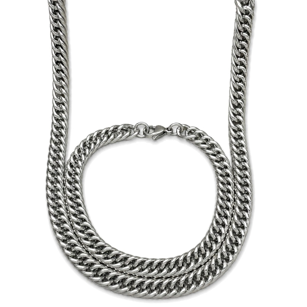 Stainless Steel Necklace and Bracelet, Miami Cuban Design, Polished, Raw