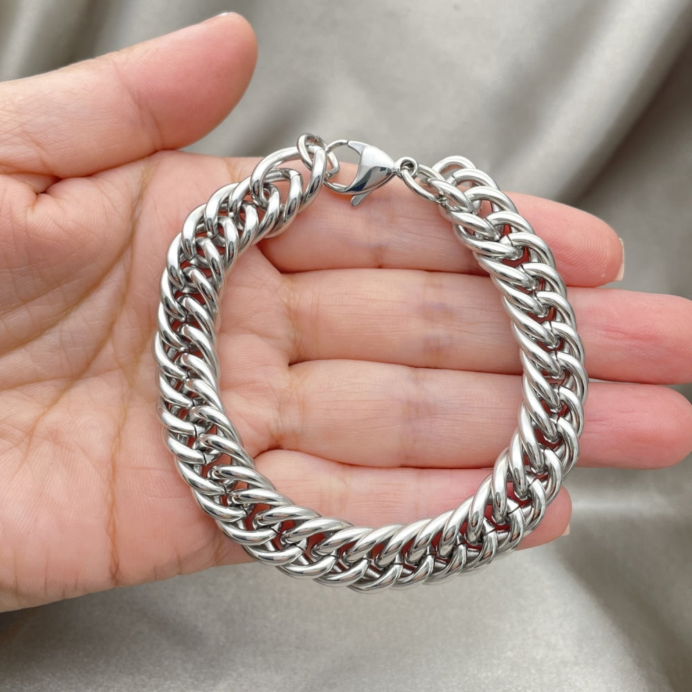 Stainless Steel Basic Bracelet, Miami Cuban Design, Polished, Raw