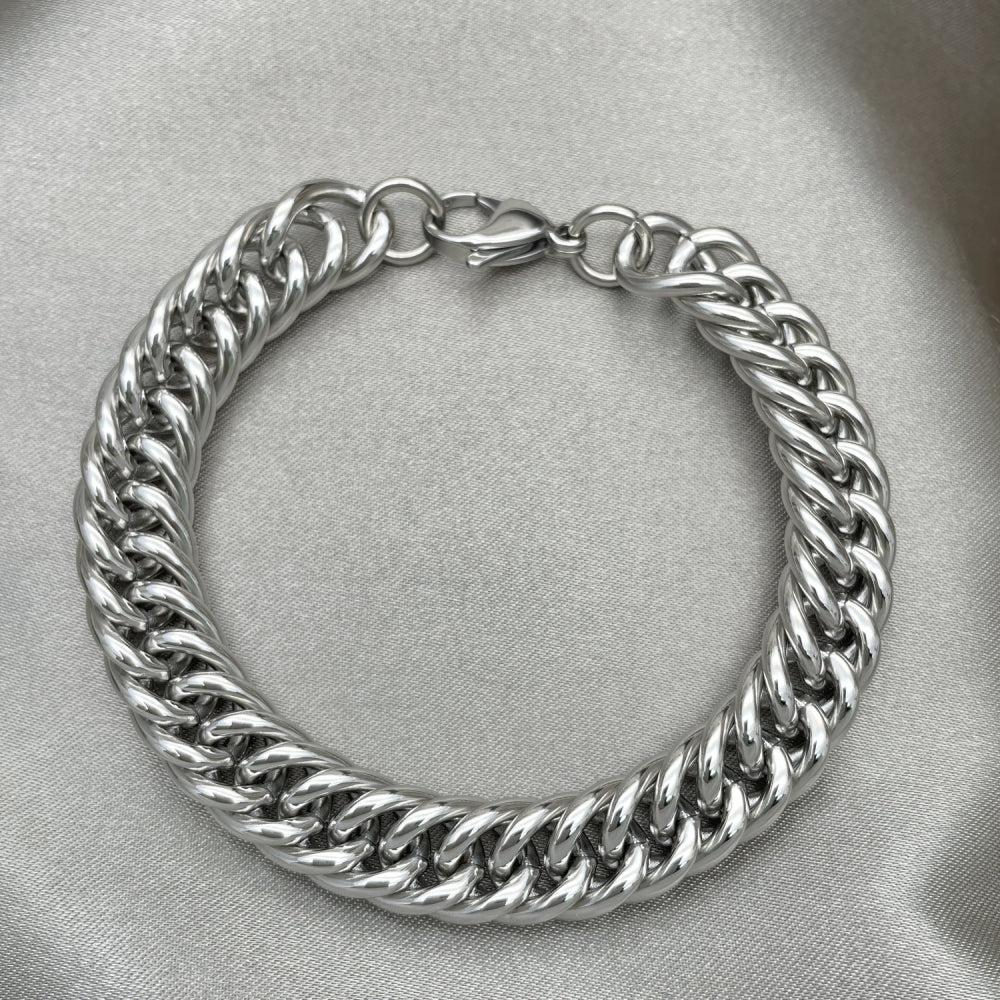 Stainless Steel Basic Bracelet, Miami Cuban Design, Polished, Raw