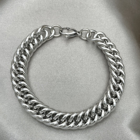 Stainless Steel Basic Bracelet, Miami Cuban Design, Polished, Raw