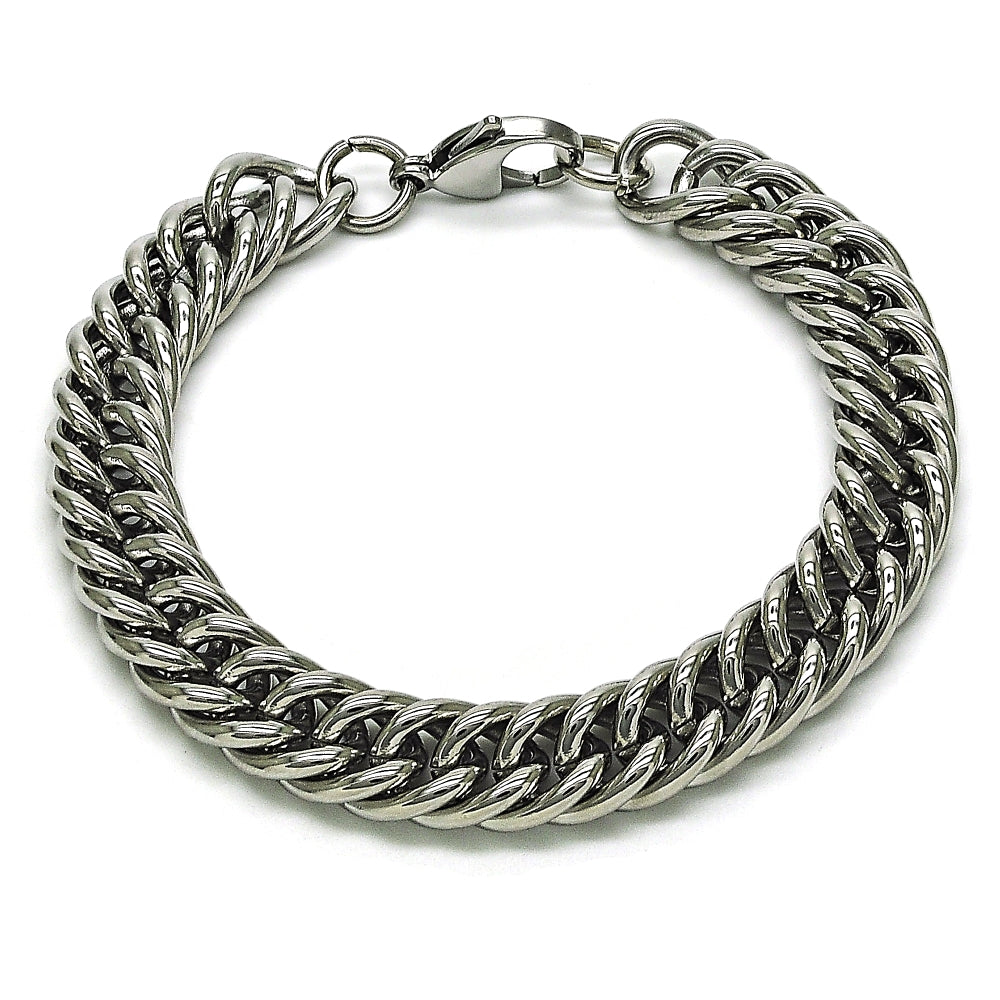 Stainless Steel Basic Bracelet, Miami Cuban Design, Polished, Raw