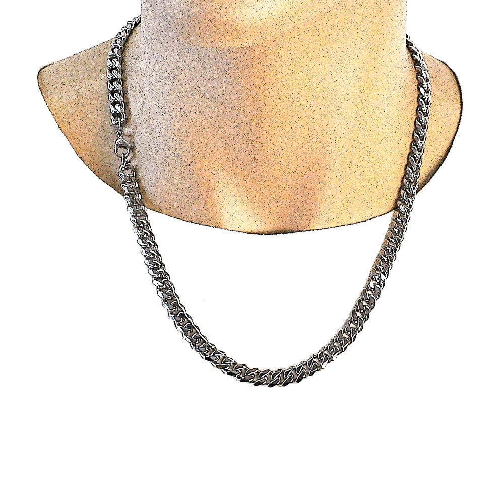 Stainless Steel Necklace and Bracelet, Concave Cuban Design, Polished, Raw