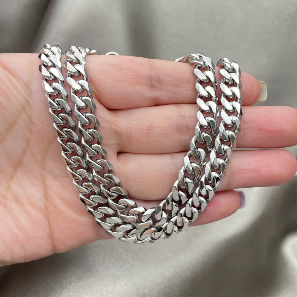 Stainless Steel Necklace and Bracelet, Concave Cuban Design, Polished, Raw