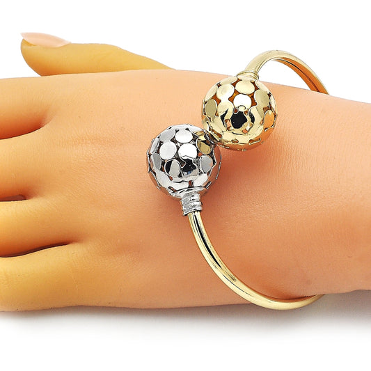 Oro Laminado Individual Bangle, Gold Filled Style Ball and Disco Design, Polished, Two Tone