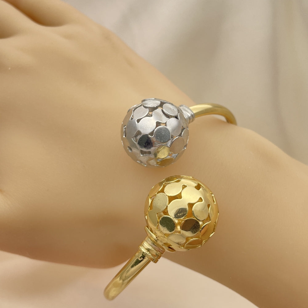 Oro Laminado Individual Bangle, Gold Filled Style Ball and Disco Design, Polished, Two Tone