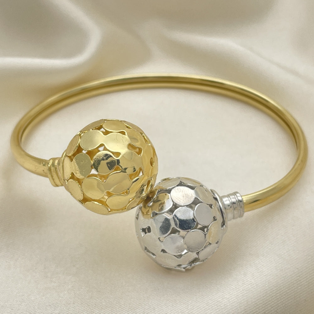 Oro Laminado Individual Bangle, Gold Filled Style Ball and Disco Design, Polished, Two Tone