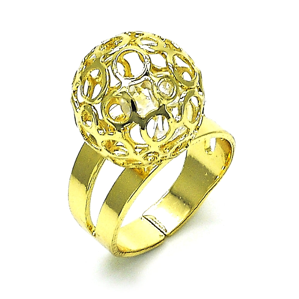 Oro Laminado Elegant Ring, Gold Filled Style Ball and Filigree Design, with White Crystal, Polished, Golden Finish