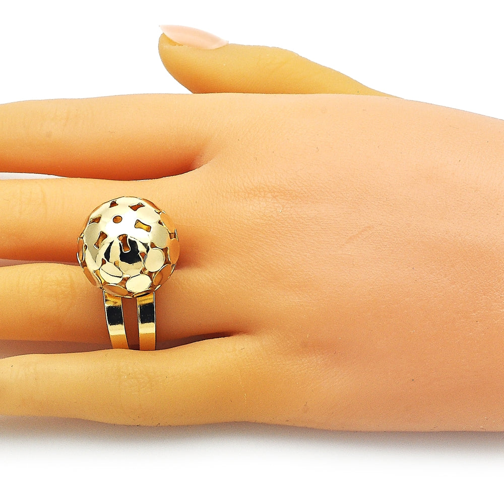 Oro Laminado Elegant Ring, Gold Filled Style Ball and Disco Design, Polished, Golden Finish