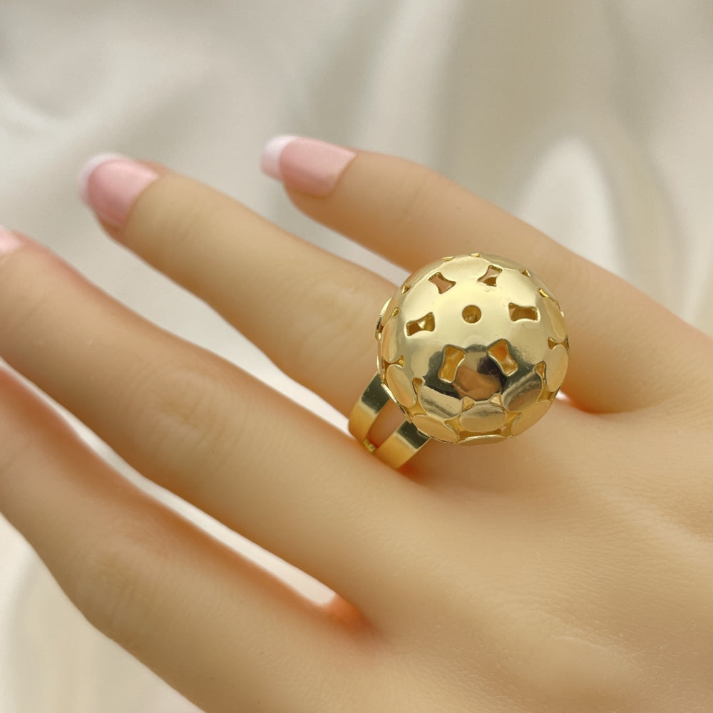 Oro Laminado Elegant Ring, Gold Filled Style Ball and Disco Design, Polished, Golden Finish