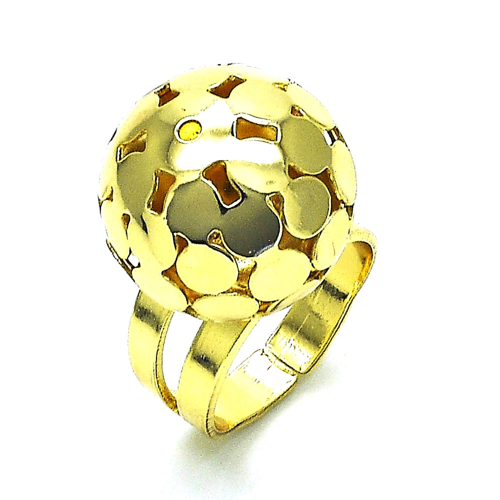 Oro Laminado Elegant Ring, Gold Filled Style Ball and Disco Design, Polished, Golden Finish